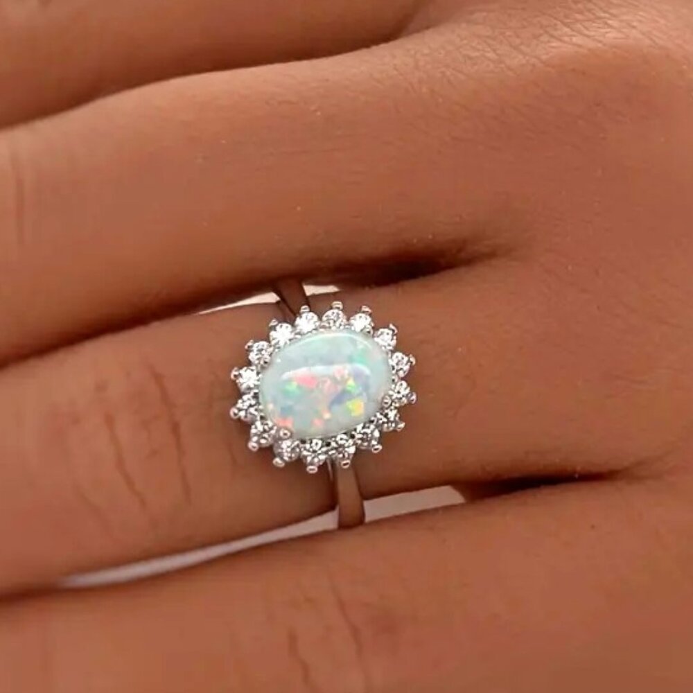 Elegant Opal and Silver Women's Ring